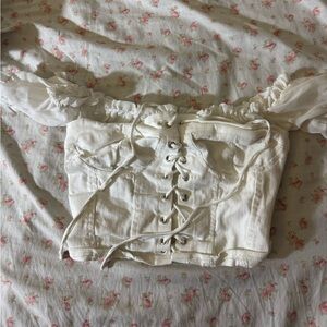 i am gia white holly lace up milkmaid corset top